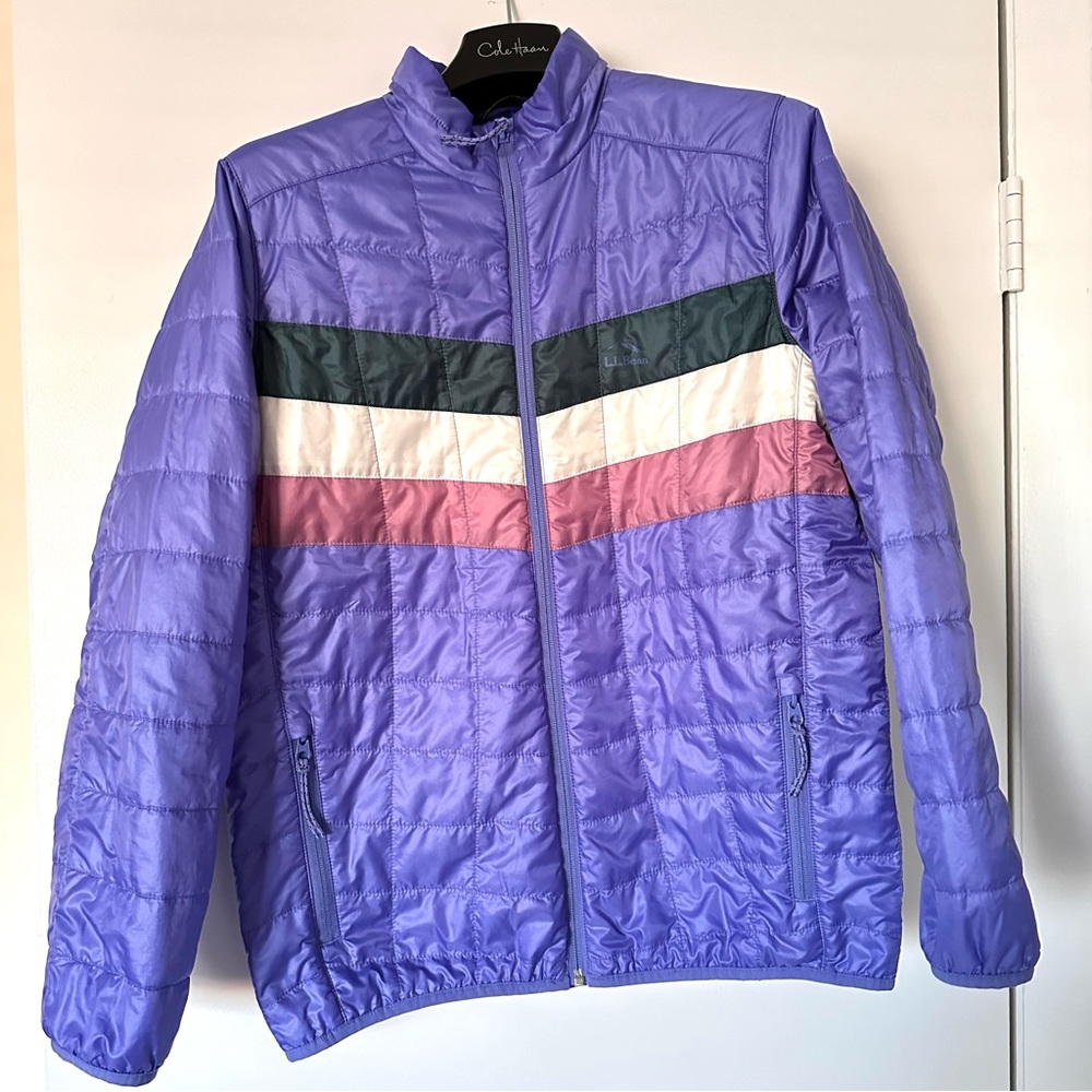 LLBean Kids Youth Girl Size XL 18 Packaway Primaloft Jacket Colorblock Purple